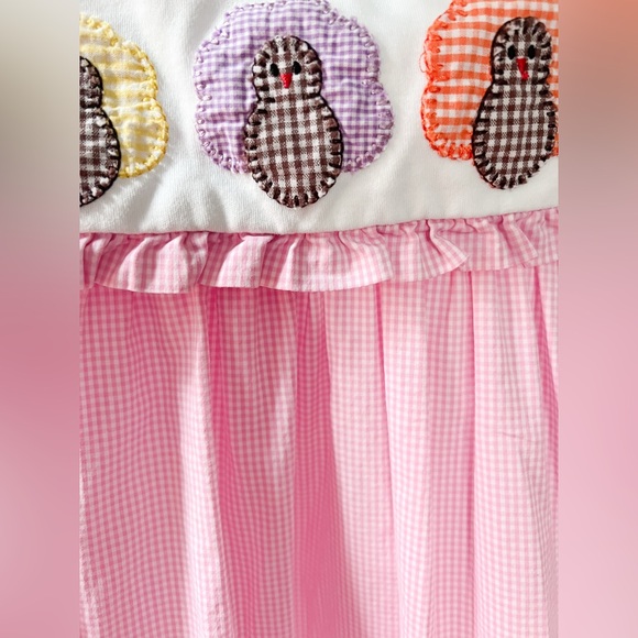 Toddler Pink Gingham Dress with Embroidered Turkey Accents - Picture 8 of 10